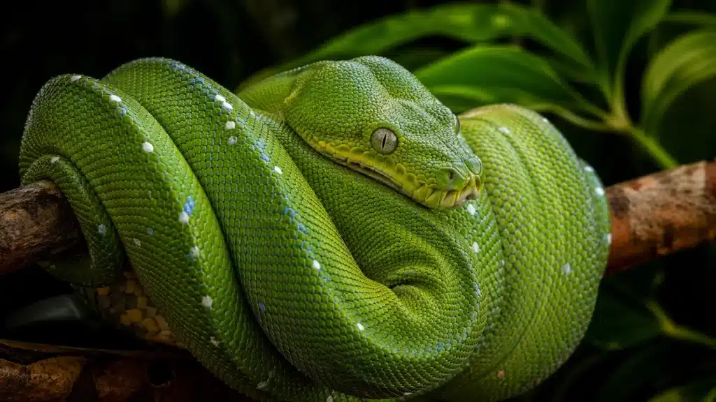 Grøn træpyton, Green tree python (Morelia viridis) 2 Groen traepyton Green tree pythonMorelia viridis
